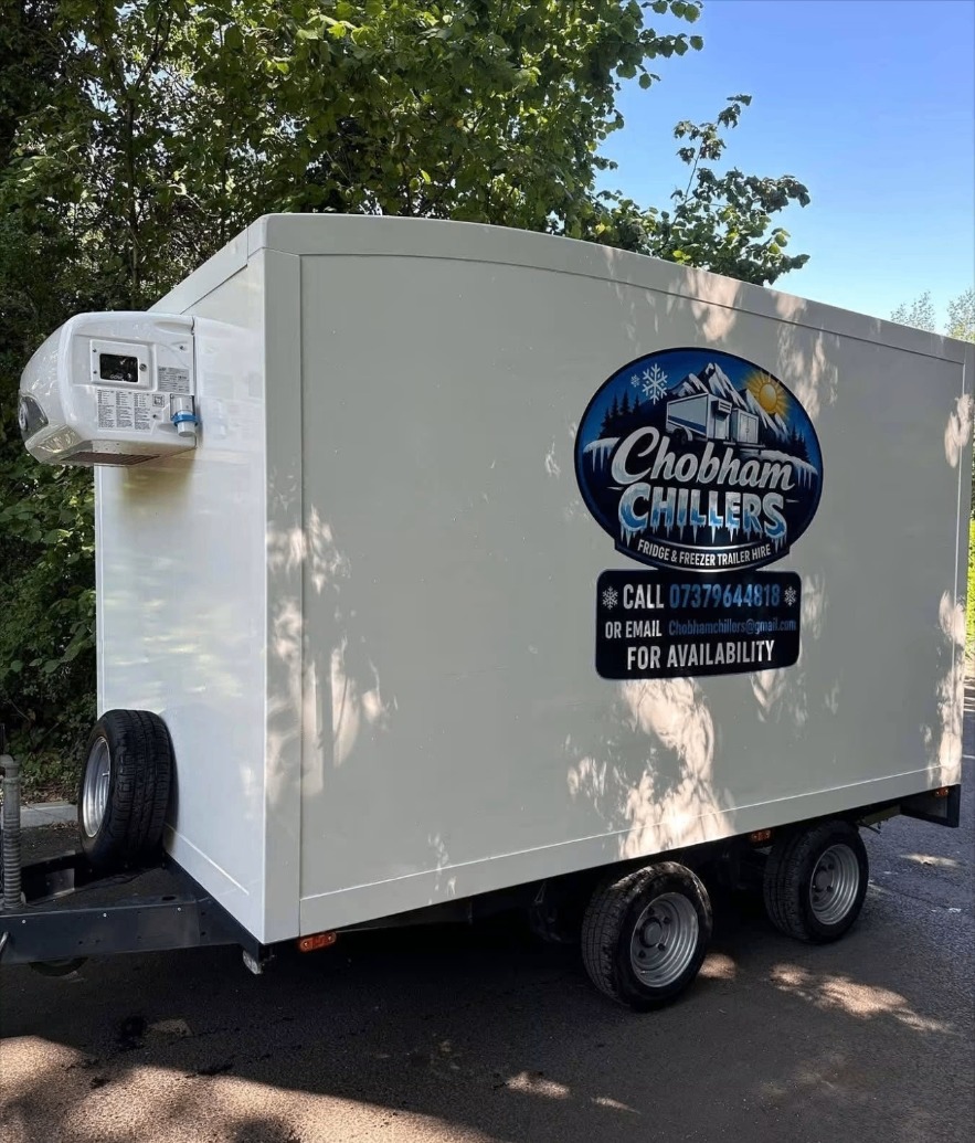 Chobham Chillers fridge and freezer trailer, ready for hire